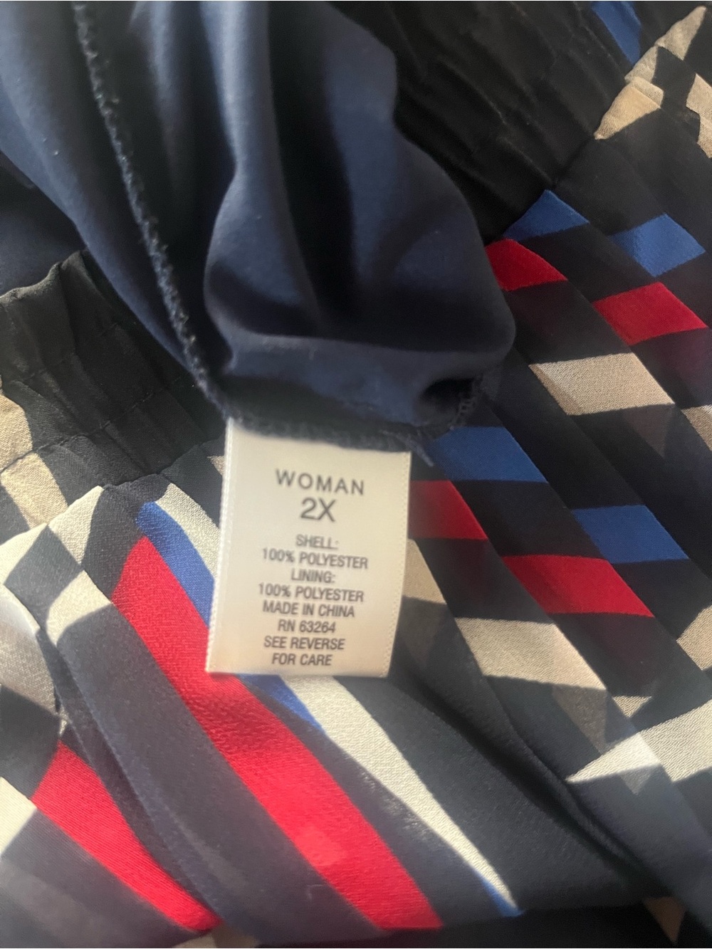 Roz & Ali Geometric Striped Pleated A-Line Midi Skirt Navy Blue Red Plus Size 2X - Picture 6 of 7